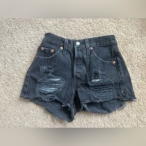 Levi’s 501 Girls Black Distressed Denim Shorts W23 High Rise Cutoff Frayed Hem